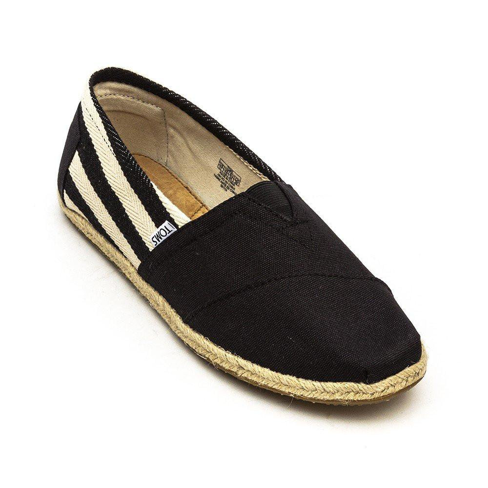 TOMS Men’s University Stripe Classic Alpargata Espadrilles Rope Loafer Black Slip-On